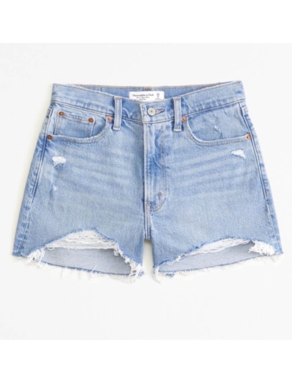 Abercrombie High Rise Light Wash Distressed Denim Mom Short 4” Curve Love